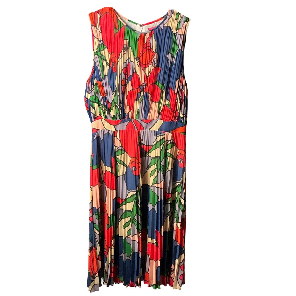 Catherine Catherine Malandrino Floral Pleated Midi Dress Multi Color Womens 8